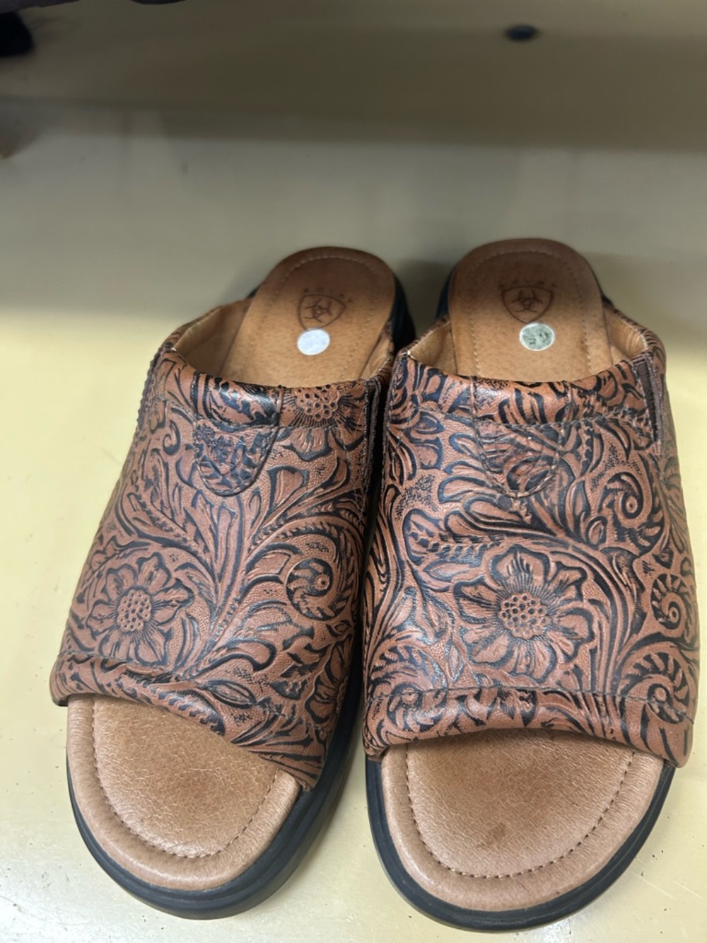 Ariat Tooled Leather Slide Sandals in Tan/Brown